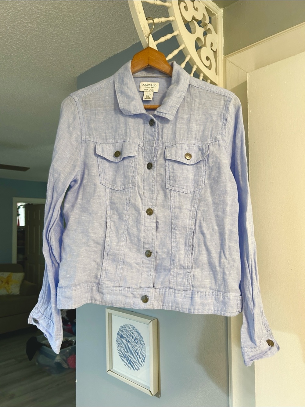 Jones & Co Jones New York Women’s Linen Light Blue Button-Front Jacket Size M